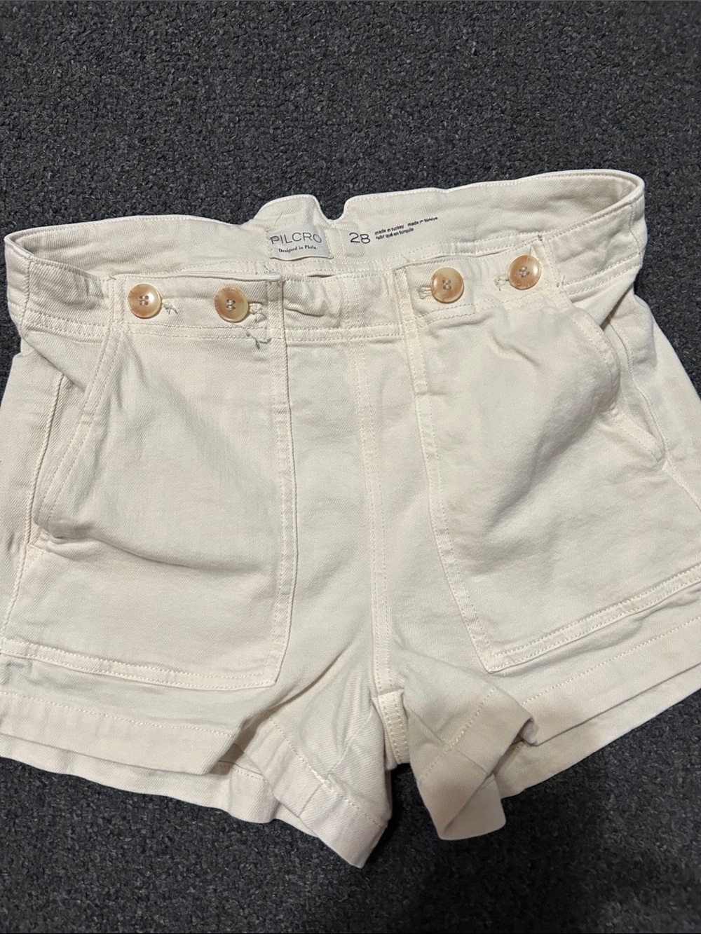 Pilcro High-Waist Cream Cotton Utility Shorts